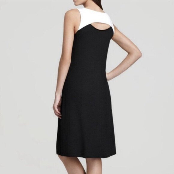 EILEEN FISHER S Black & White Color Block Cut Out Shift Dress Sleeveless Rayon - Picture 2 of 8